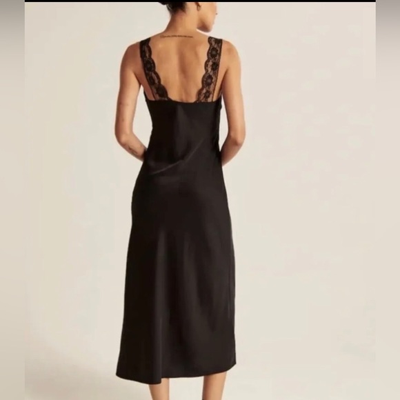 SOLD Abercrombie and Fitch black silk Satin Slip lace trim maxi Dress size large - Picture 9 of 10